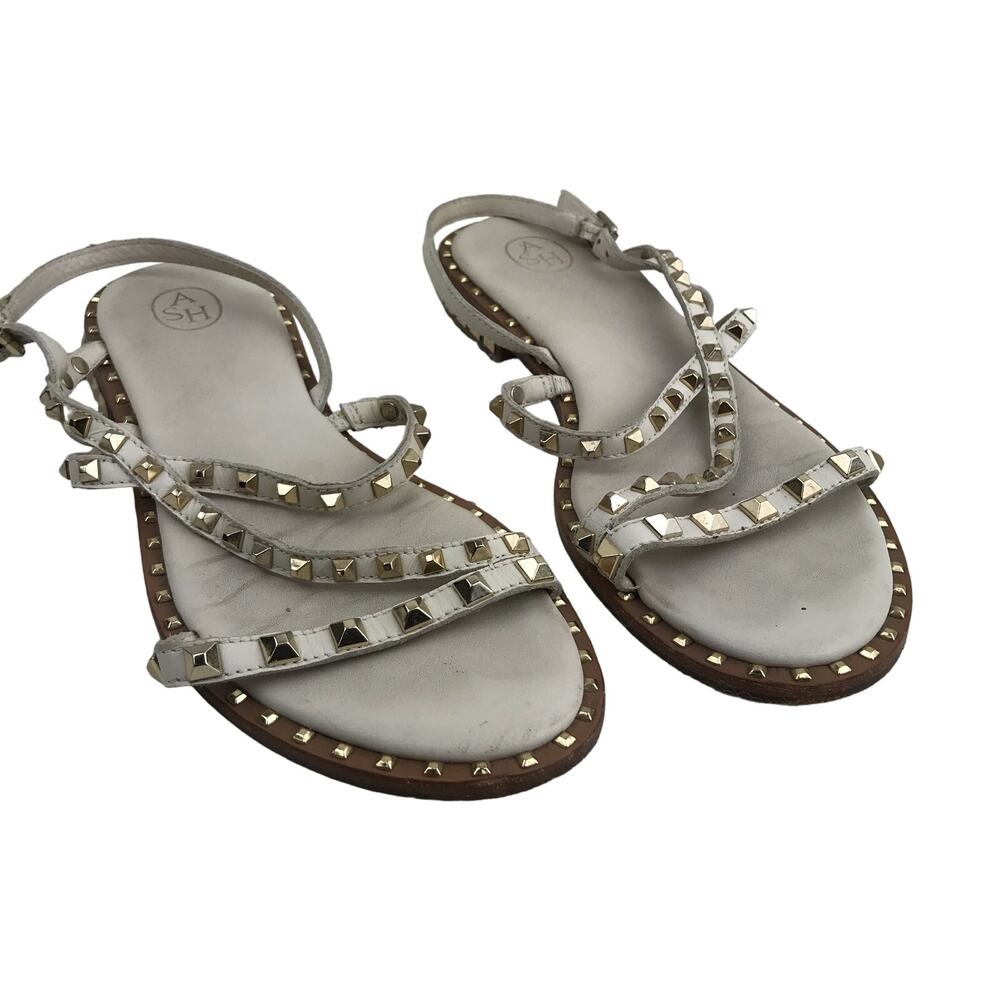 ASH Women's Studded Leather Strappy Sandals Off-White/Gold Size EU 39 / US 8.5